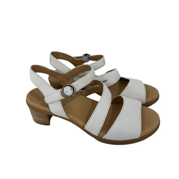 Dansko Womens White Leather Strappy Sandals Low Block Heel Size 38