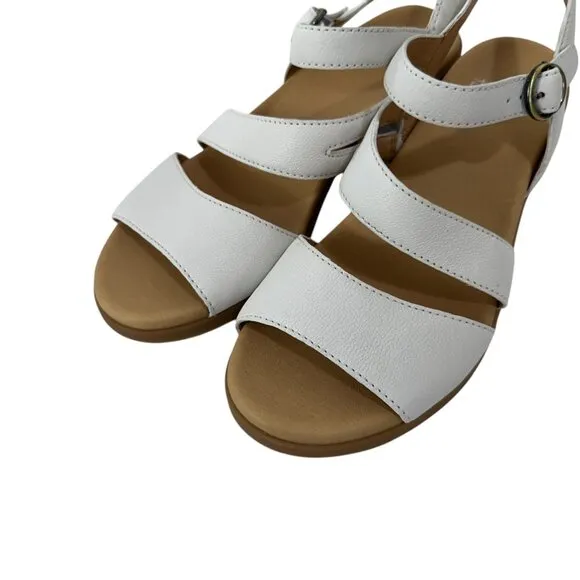 Dansko Womens White Leather Strappy Sandals Low Block Heel Size 38
