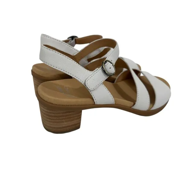 Dansko Womens White Leather Strappy Sandals Low Block Heel Size 38