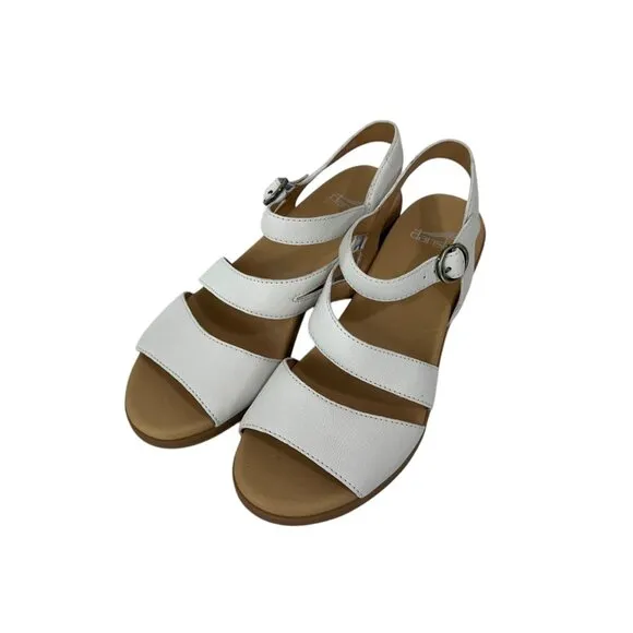 Dansko Womens White Leather Strappy Sandals Low Block Heel Size 38