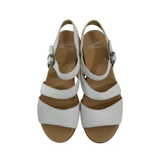 Dansko Womens White Leather Strappy Sandals Low Block Heel Size 38