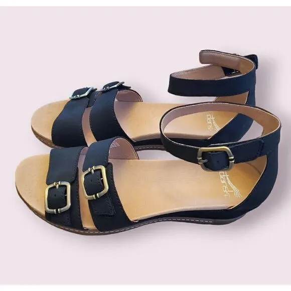 Dansko Astrid Milled strappy nubuck black wedge sandals EU 39 | US 8.5 | EUC