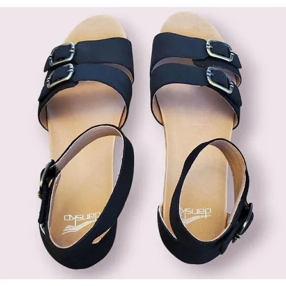 Dansko Astrid Milled strappy nubuck black wedge sandals EU 39 | US 8.5 | EUC