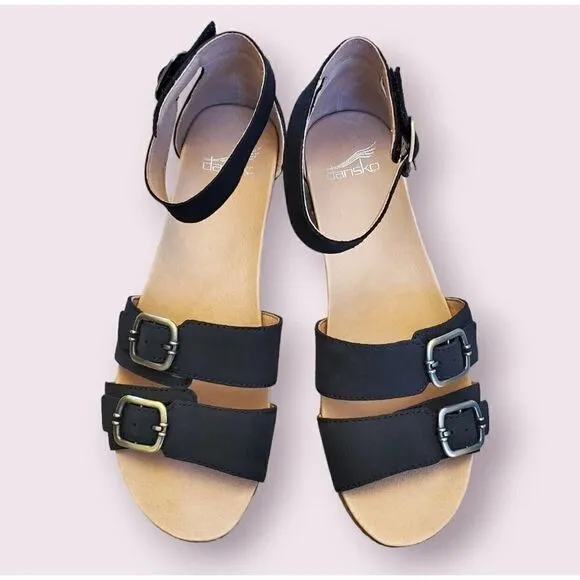 Dansko Astrid Milled strappy nubuck black wedge sandals EU 39 | US 8.5 | EUC