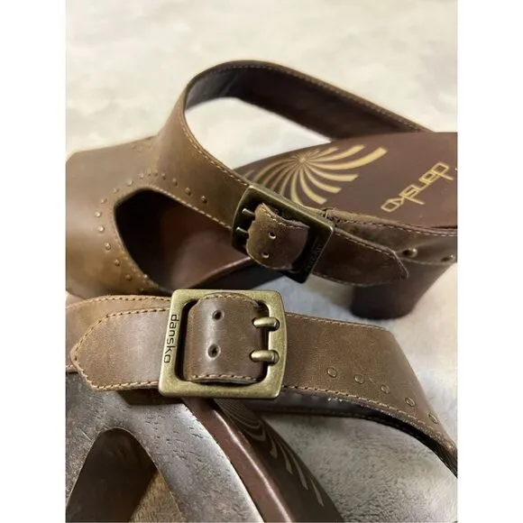 Dansko Ripley Leather Studded Wooden Heel Platform Sandals 41