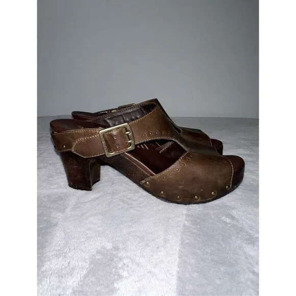 Dansko Ripley Leather Studded Wooden Heel Platform Sandals 41