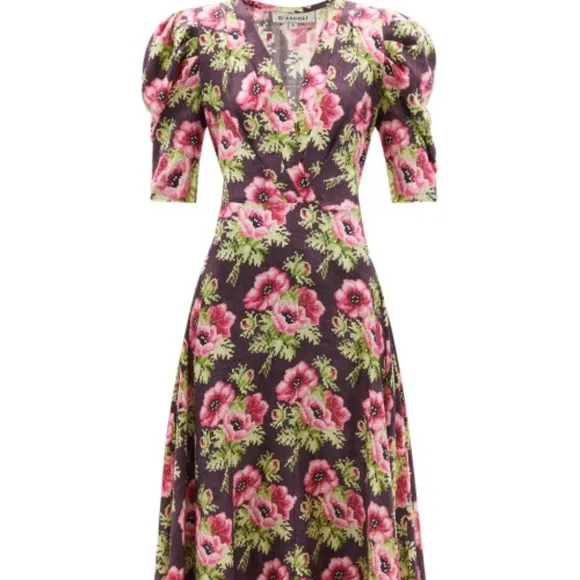 D’ascoli Agatha Floral-print Silk-twill Dress