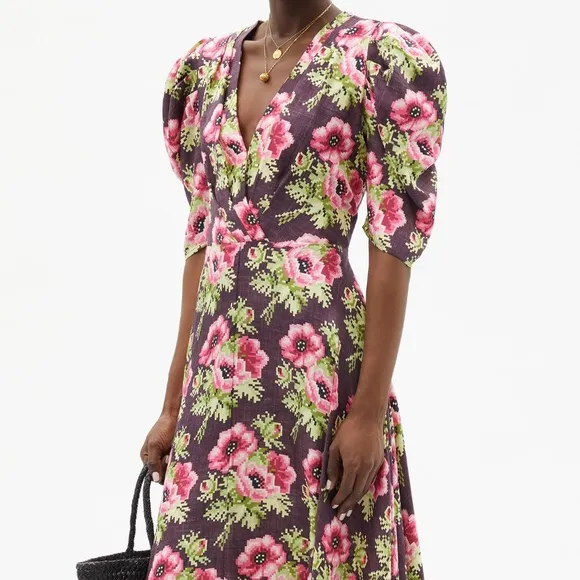 D’ascoli Agatha Floral-print Silk-twill Dress