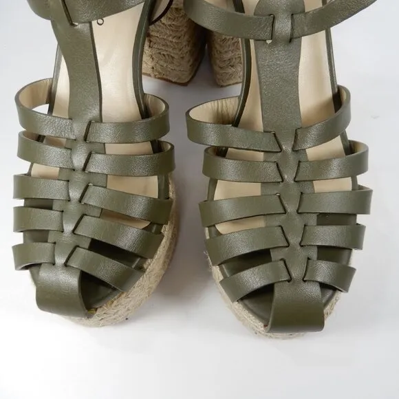 Dee Ocleppo Tulum Platform Espadrille Sandals 8.5 Heels Moss Green Leather NEW