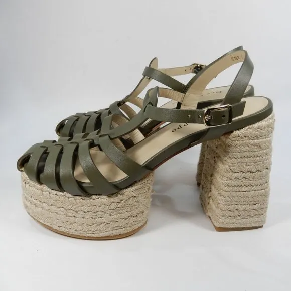 Dee Ocleppo Tulum Platform Espadrille Sandals 8.5 Heels Moss Green Leather NEW
