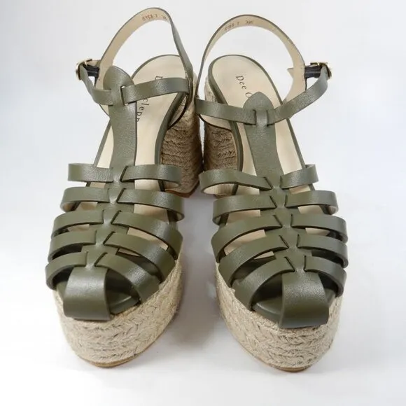 Dee Ocleppo Tulum Platform Espadrille Sandals 8.5 Heels Moss Green Leather NEW