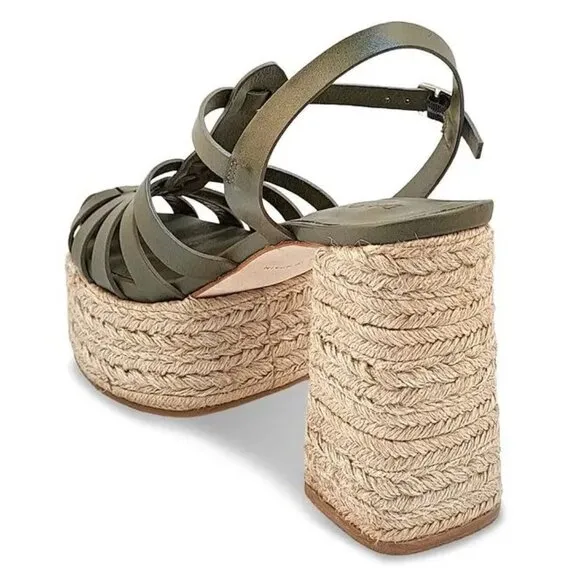 Dee Ocleppo Tulum Platform Espadrille Sandals 8.5 Heels Moss Green Leather NEW