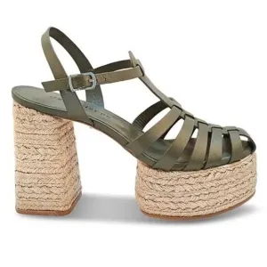 Dee Ocleppo Tulum Platform Espadrille Sandals 8.5 Heels Moss Green Leather NEW