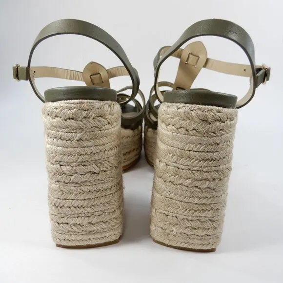 Dee Ocleppo Tulum Platform Espadrille Sandals 8.5 Heels Moss Green Leather NEW