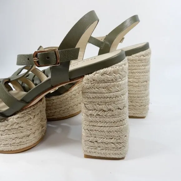 Dee Ocleppo Tulum Platform Espadrille Sandals 8.5 Heels Moss Green Leather NEW