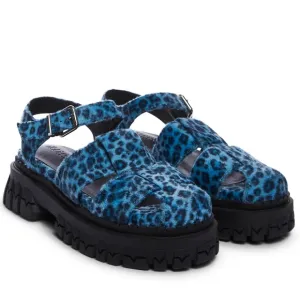 dELiA*s Dolls Kill Nostalgic Games Platform Sandals Blue Leopard Fuzzy Size 9