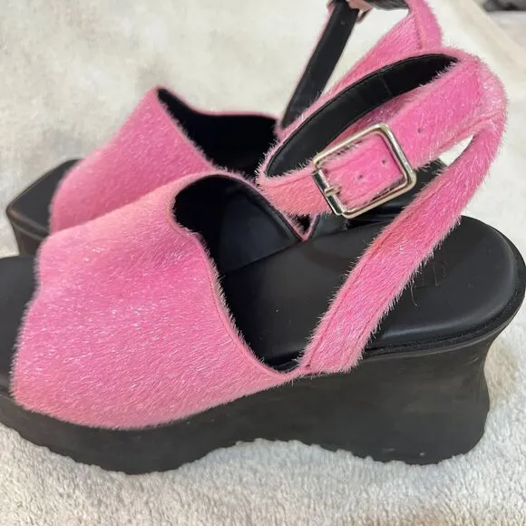 Delias Womens Pink Platform Wedge Sandals 11M Del21-155 Dolls Kill Fuzzy
