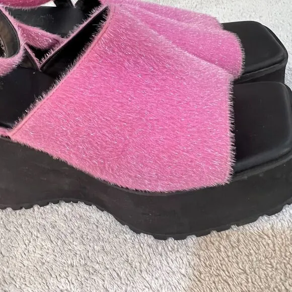 Delias Womens Pink Platform Wedge Sandals 11M Del21-155 Dolls Kill Fuzzy