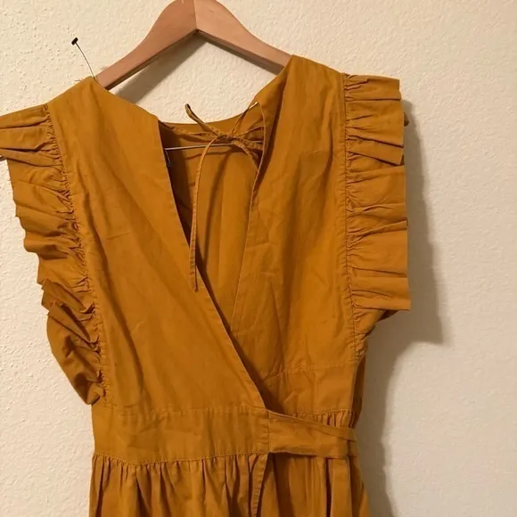 DÔEN Marigold Yellow Orange Ruffle Bib Wrap Midi Savannah SunDress Sun Dress