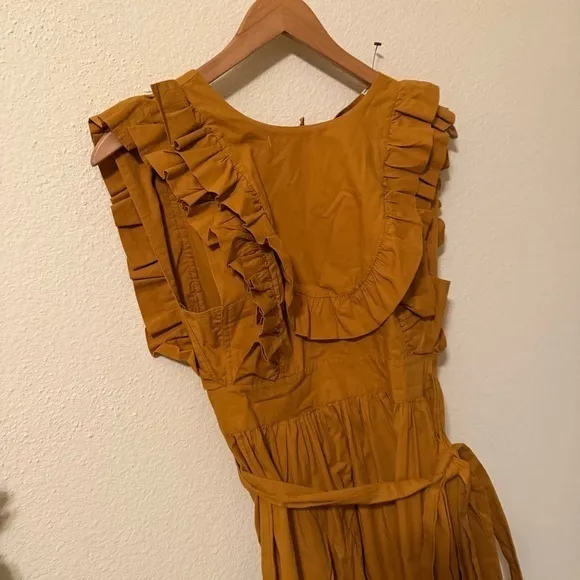 DÔEN Marigold Yellow Orange Ruffle Bib Wrap Midi Savannah SunDress Sun Dress