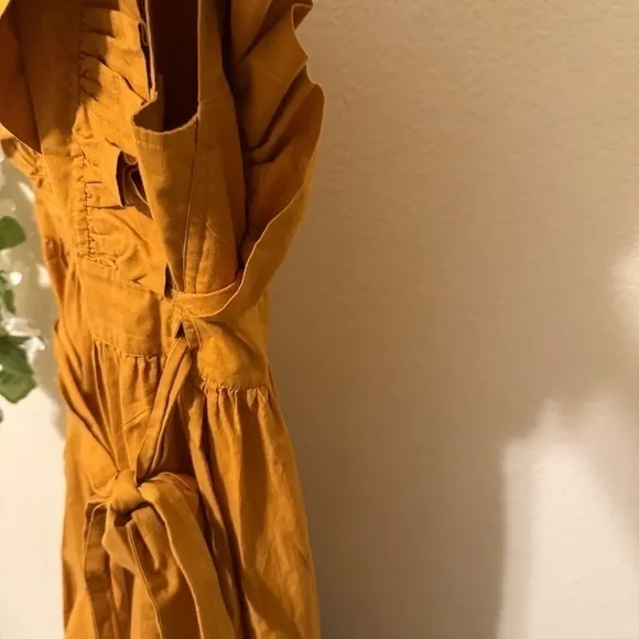 DÔEN Marigold Yellow Orange Ruffle Bib Wrap Midi Savannah SunDress Sun Dress