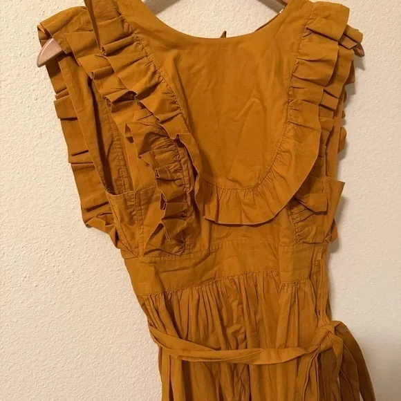 DÔEN Marigold Yellow Orange Ruffle Bib Wrap Midi Savannah SunDress Sun Dress