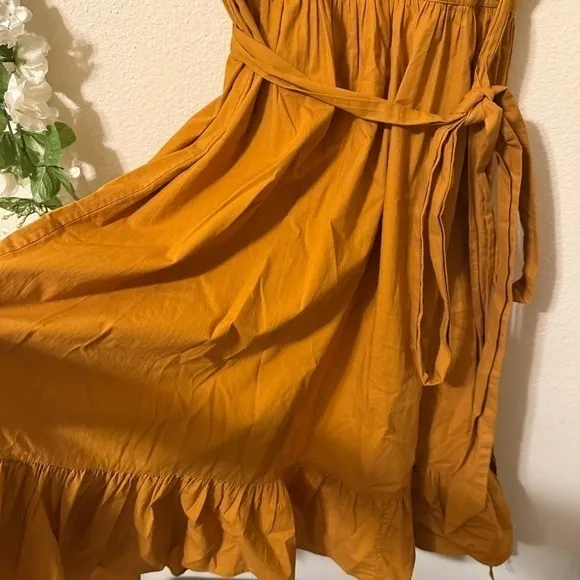 DÔEN Marigold Yellow Orange Ruffle Bib Wrap Midi Savannah SunDress Sun Dress