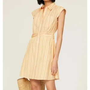 Derek Lam Striped Button-Up Collared Tank Dress Cotton Yellow Orange Size 46