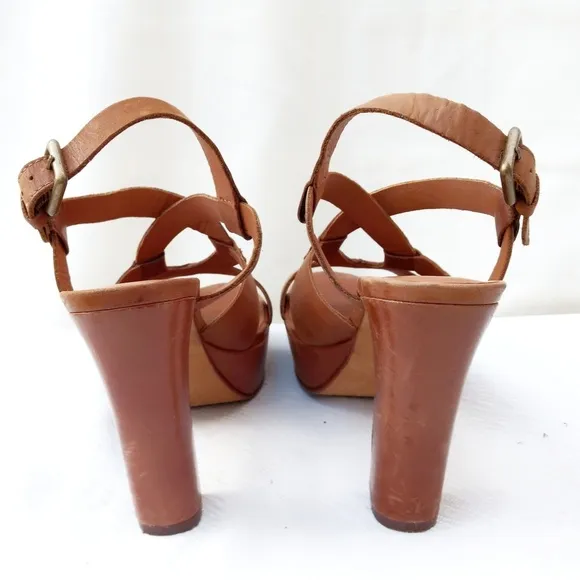 Designer Ash Delire Cognac Leather Platform Sandals- 8.5