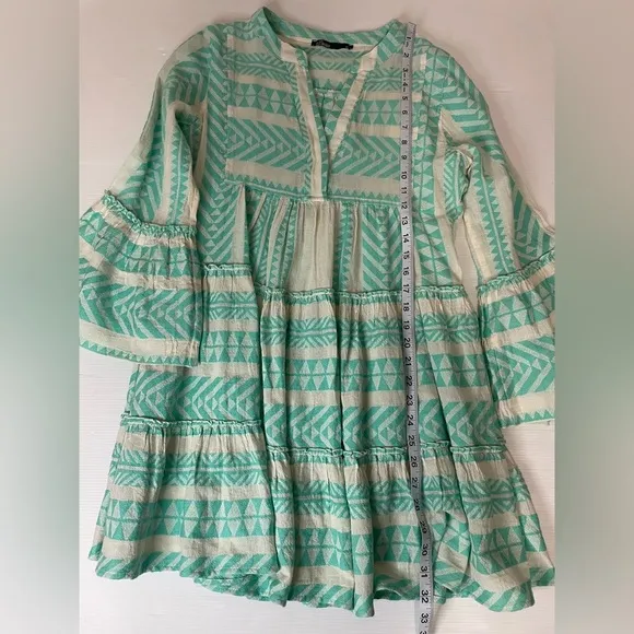 DEVOTION TWINS Ella Embroidered Mini Dress Mint Green XS Oversized Ruffles