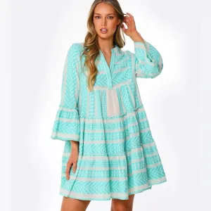 DEVOTION TWINS Ella Embroidered Mini Dress Mint Green XS Oversized Ruffles
