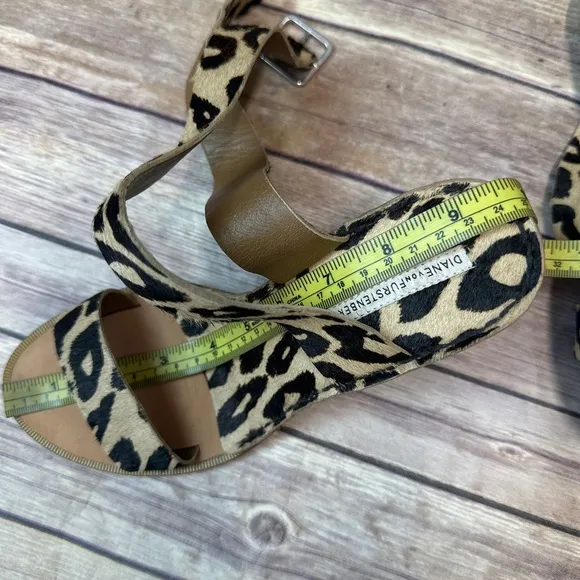 Dian von Furstenberg crisscross leopard print calf hair wedge sandals 6.5