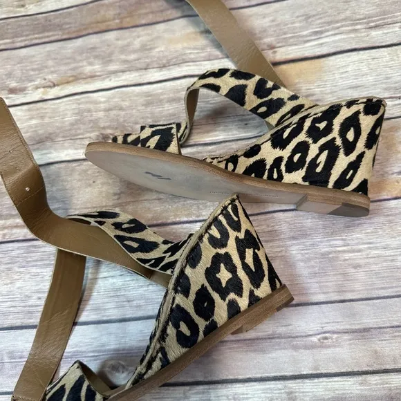 Dian von Furstenberg crisscross leopard print calf hair wedge sandals 6.5