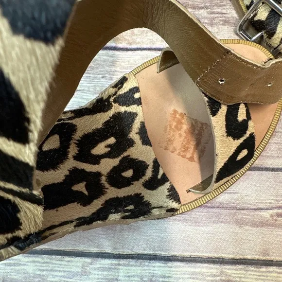 Dian von Furstenberg crisscross leopard print calf hair wedge sandals 6.5
