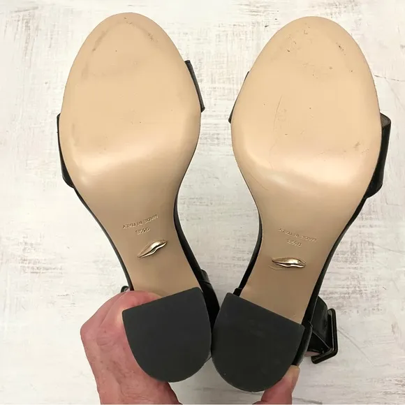 Diane Von Furstenberg Black Leather Ankle Strap Tortoiseshell Heels Size 9.5
