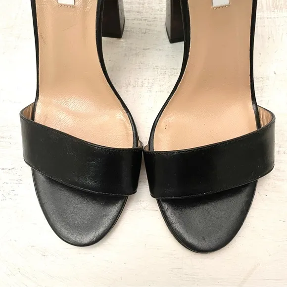 Diane Von Furstenberg Black Leather Ankle Strap Tortoiseshell Heels Size 9.5