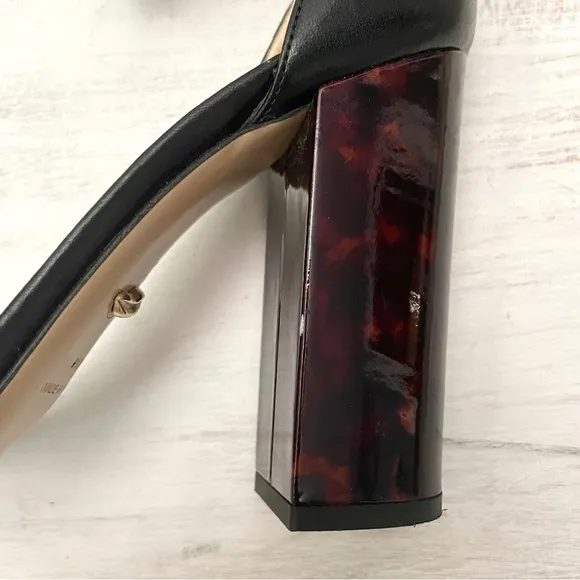 Diane Von Furstenberg Black Leather Ankle Strap Tortoiseshell Heels Size 9.5