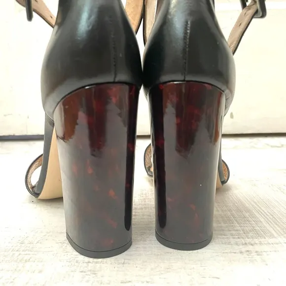 Diane Von Furstenberg Black Leather Ankle Strap Tortoiseshell Heels Size 9.5