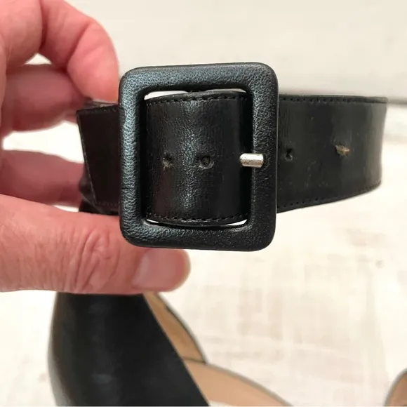 Diane Von Furstenberg Black Leather Ankle Strap Tortoiseshell Heels Size 9.5