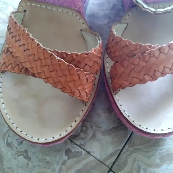 Diane Von Furstenberg pink &amp; orange woven platform wedge sandals, size 11