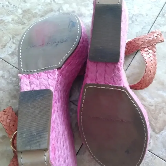 Diane Von Furstenberg pink &amp; orange woven platform wedge sandals, size 11