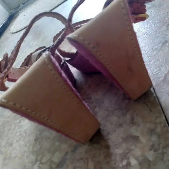 Diane Von Furstenberg pink &amp; orange woven platform wedge sandals, size 11