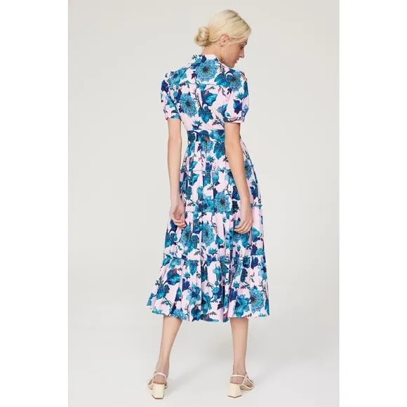 DIANE VON FURSTENBERG Pink Floral Cotton A-Line Queena Midi Dress Size XXS