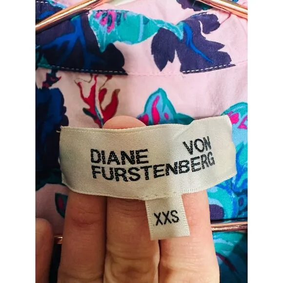 DIANE VON FURSTENBERG Pink Floral Cotton A-Line Queena Midi Dress Size XXS