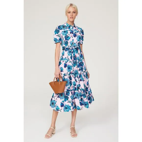 DIANE VON FURSTENBERG Pink Floral Cotton A-Line Queena Midi Dress Size XXS