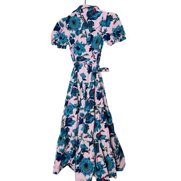 DIANE VON FURSTENBERG Pink Floral Cotton A-Line Queena Midi Dress Size XXS