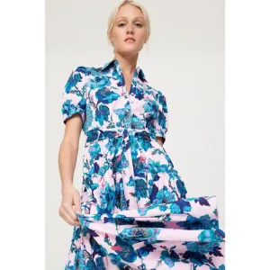 DIANE VON FURSTENBERG Pink Floral Cotton A-Line Queena Midi Dress Size XXS