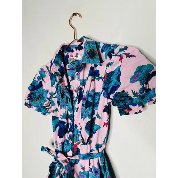 DIANE VON FURSTENBERG Pink Floral Cotton A-Line Queena Midi Dress Size XXS