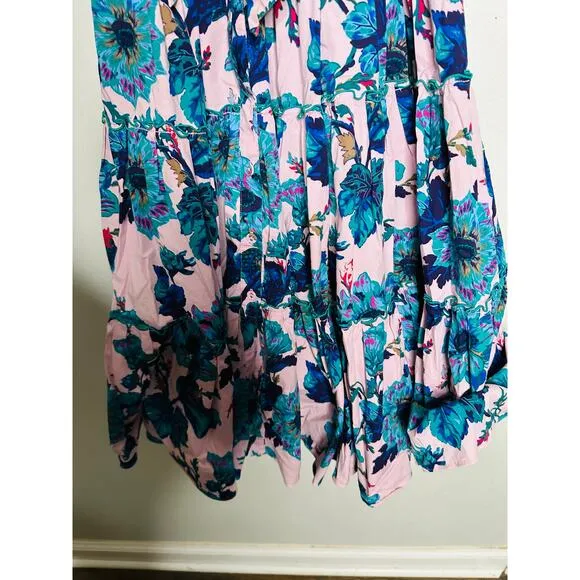 DIANE VON FURSTENBERG Pink Floral Cotton A-Line Queena Midi Dress Size XXS
