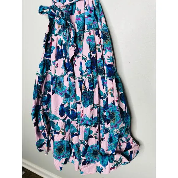 DIANE VON FURSTENBERG Pink Floral Cotton A-Line Queena Midi Dress Size XXS